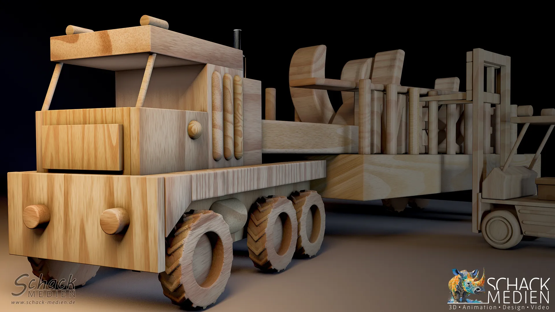 Vorschaubild: 3D-Animationsfilm mit Holzspielzeug und dynamischer Buchstabensimulation