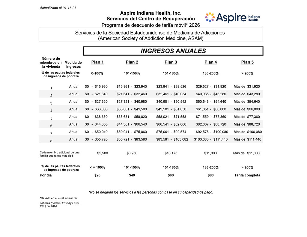 Recovery Center Sliding Fee Scale - Español Translation