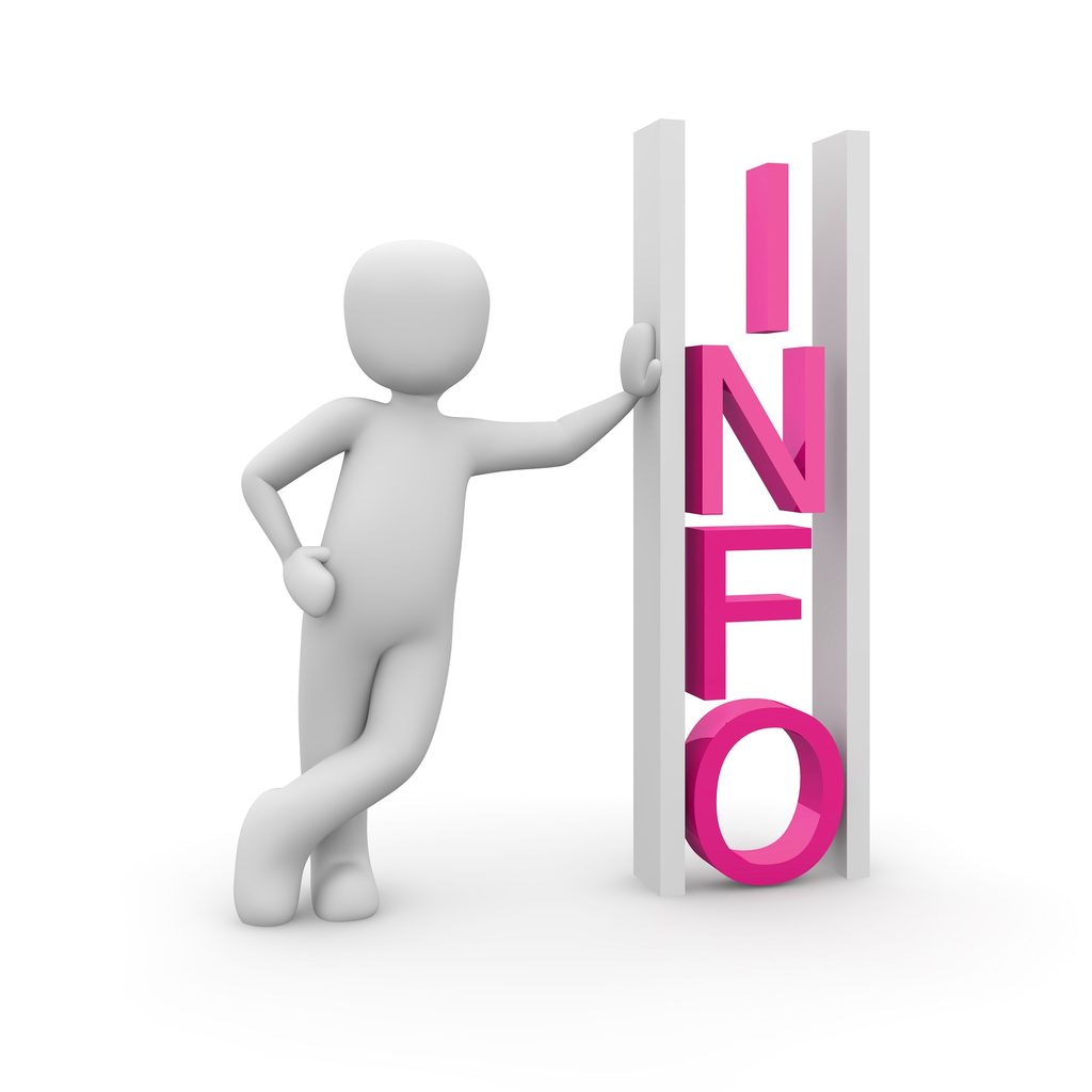 Illustration einer Figur, die an einer Wand lehnt, die  mit Info beschriftet ist