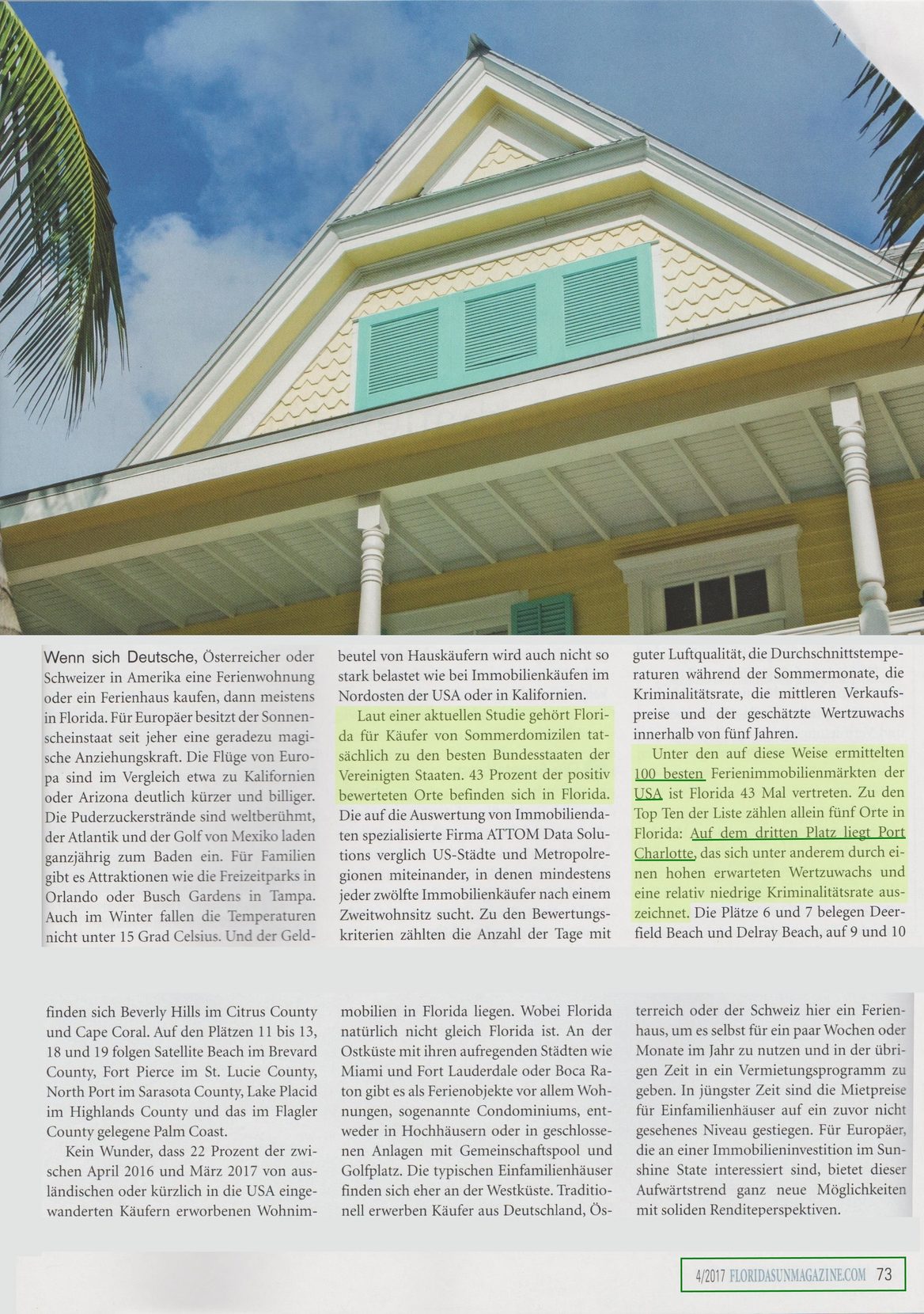 Artikel der den amerikanischen Immobilienmarkt allgemein und den in Florida im Besonderen beschreibt