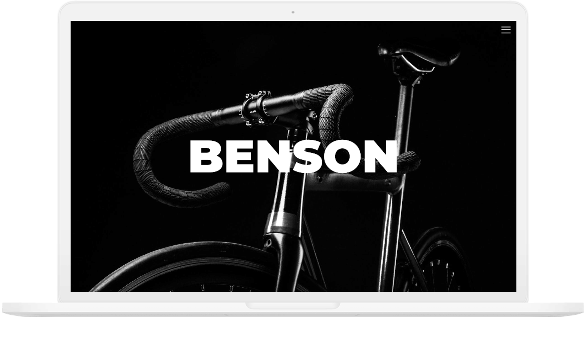Benson bicycle website screenshot on laptop mockup