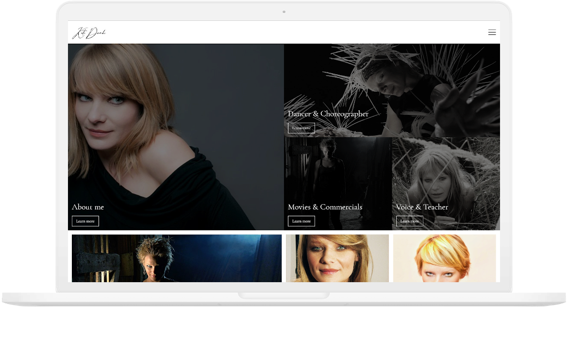 Kati Dombi actress website screenshot on laptop mockup