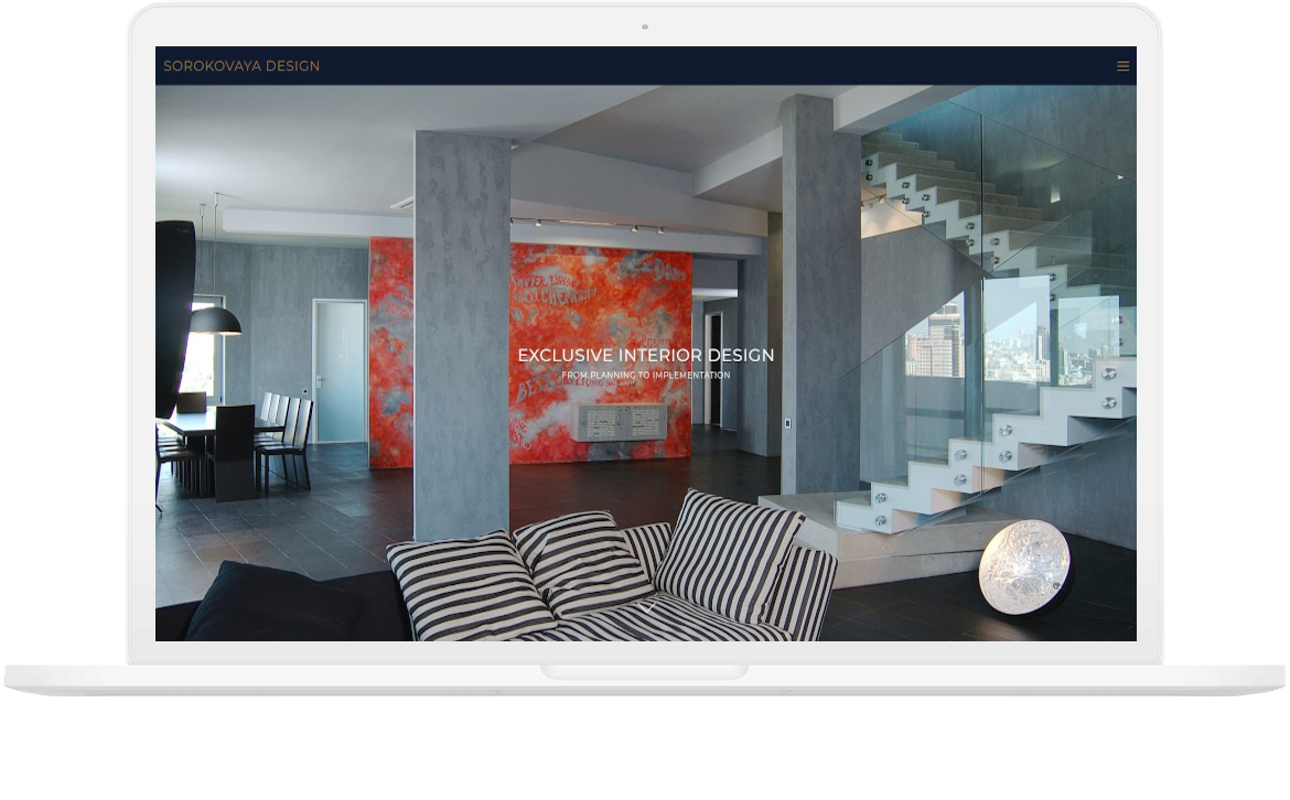 Sorokovaya Design website screenshot on laptop mockup
