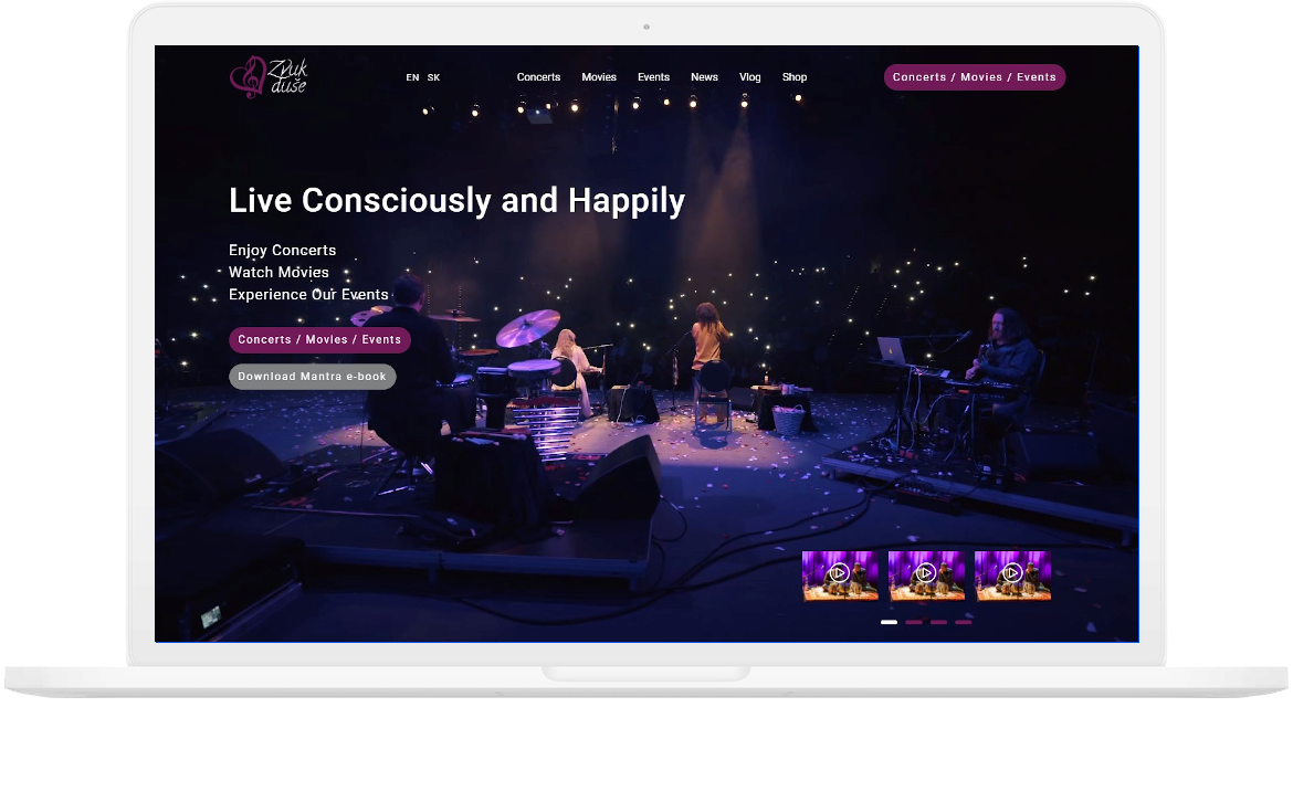 Zvuk Duse website screenshot on laptop mockup