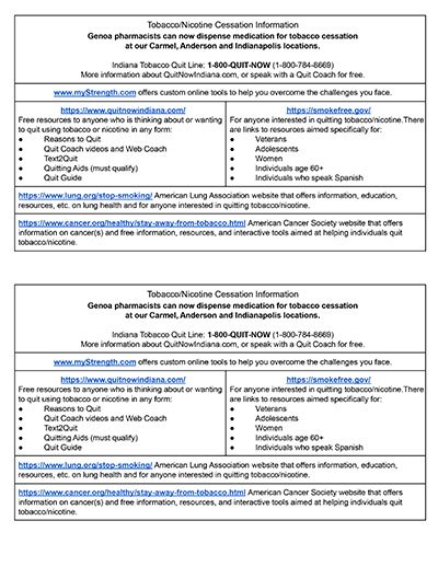 Tobacco / Nicotine Cessation Card