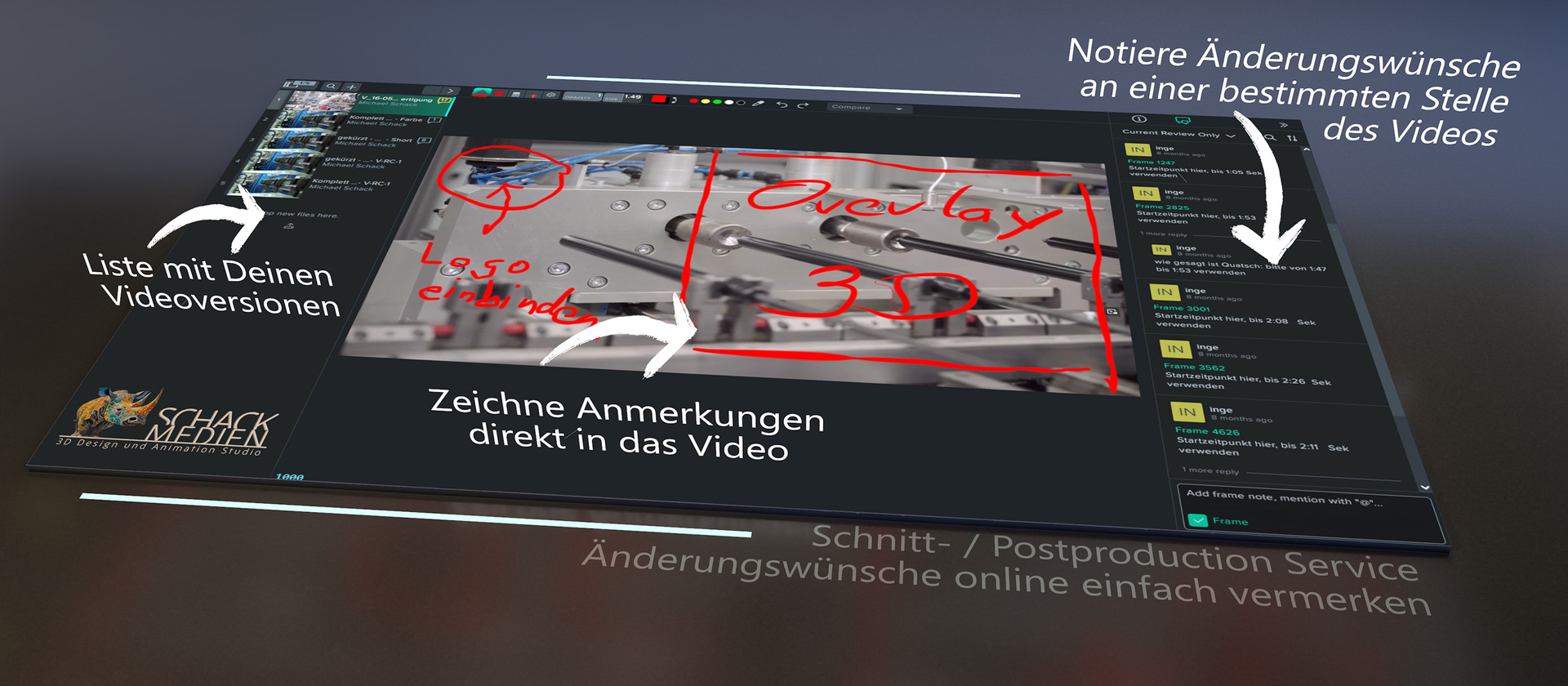 Schnittwünsche und Korrekturen für Videoproduktionen