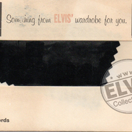 Clothing swatches cut from the personal clothing of Elvis Presley and included with copies of his 1971 compilation LP Elvis: The Other Sides -  Worldwide Gold Award Hits Vol. 2. For the initial run of the album's release, one of these swatches was included in its custom, pictorial envelope promising "Something from ELVIS' wardrobe for you." Colonel Tom Parker was always looking for new promotional items to drive sales, and with the offered swatches, he essentially invented what is the predecessor to the modern "chase card," those cards put into trading card sets that have autographs, pieces of baseball bats and swatches of players' uniforms. The Colonel had 100s of pieces of clothing sent to RCA with strict instructions describing how they were to be cut up. The promotion was a huge success, especially for an album that contained mostly "b-sides" of previous singles and no new material. 