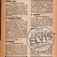 Elvis Presley performed his first-ever Las Vegas engagement from April 23 to May 6, 1956, at the New Frontier Hotel. Although his "Heartbreak Hotel" was topping the charts, the 21-year-old rockabilly singer failed to impress the mature, middle-aged Vegas audience of that era, and his two-week booking was cut 