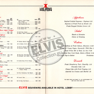 ELVIS MENU USED FOR THE JANUARY 26 - FEBRUARY 9, 1974 ENGAGEMENT AT THE LAS VEGAS HILTON