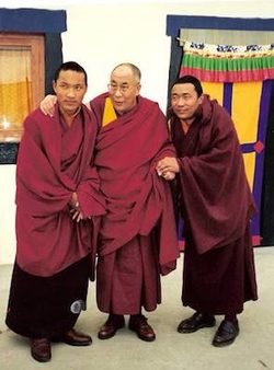 Photograph of Ogyen Trinley Dorje, Dalai Lama, and Tsewag Tashi, 2000