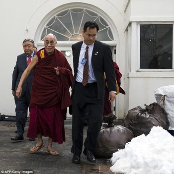 Photograph of Dalai Lama leaving White House, 2010