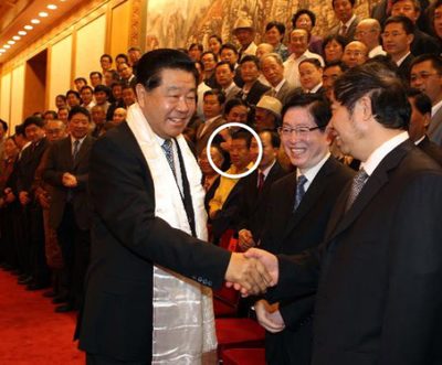Photograph of Jia Qinglin greeting Akong Tulku and CAPDTC in 2010