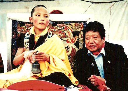 Photograph of Akong Tulku with Karmapa Ogyen Trinley Dorje in Tibet