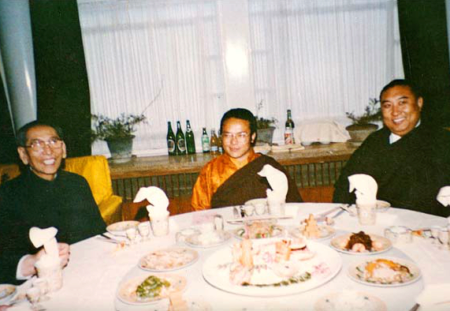 Photograph of Choekyi Gyaltsen, Ngapoi Ngawang Jigme, and Tai Situ, 1984