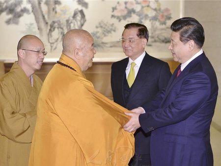Photograph of Hsing Yun, Lien Chan, and Hu Jintao, 2013