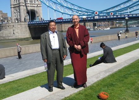 Photograph of Akong Tulku and Thubten Kunsal in London in 2010