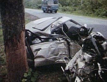 Photograph of Kongtrul III's wrecked BMW