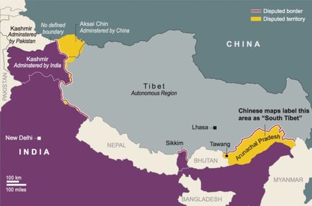 Map showing political borders and lines of control in the Himalayan region. (Source: Economist) 