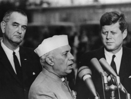 Photograph of Nehru, JFK and LBJ, 1961