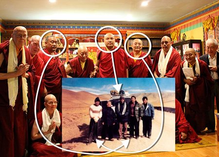 Montage showing Karmapa Ogyen Trinley Dorje, Tsewang Tashi and Lama Tsultrim in 2017 and 1999