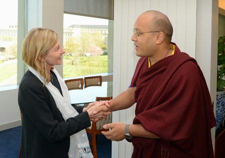 Photograph of Nancy Lindborg and Karmapa Ogyen Trinley Dorje