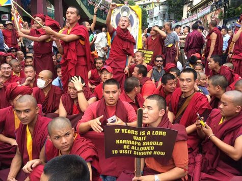 Photograph of monks protesting in Gangtok, 2017