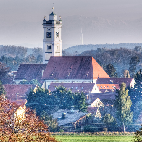 Ansicht Kath. Pfarrkirche Maria Himmelfahrt von Römerschanze © Verwaltungsgemeinschaft Türkheim