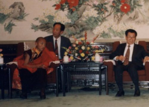 Photograph of Karmapa Ogyen Trinley Dorje with Li Ruihuan, 1994