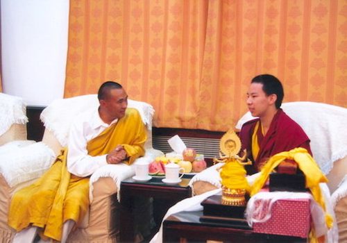 Photograph of Zhongba and Chin Kung in Tibetan uniform, 2012