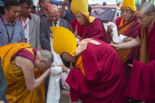 Photo of Dalai Lama and 102nd Ganden Tripa, 2015