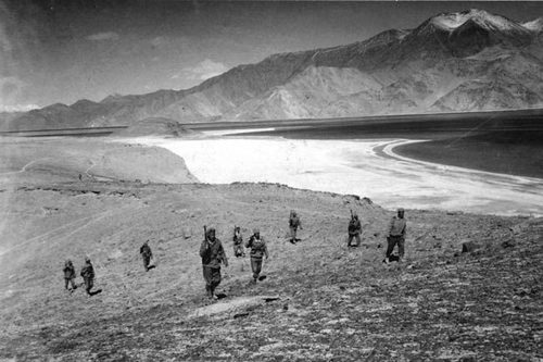 Photograph of Indian solders at Pangong Lake, 1962