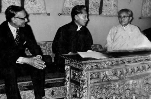 Photograph of Kewal Singh, Palden Thondup Namgyal, and Kazi Lhendup Dorji, 1974