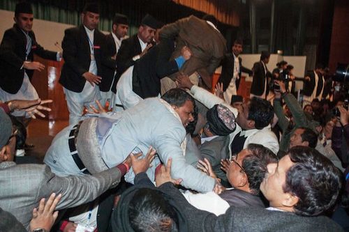 Photograph of Nepali parliament brawl, 2015 