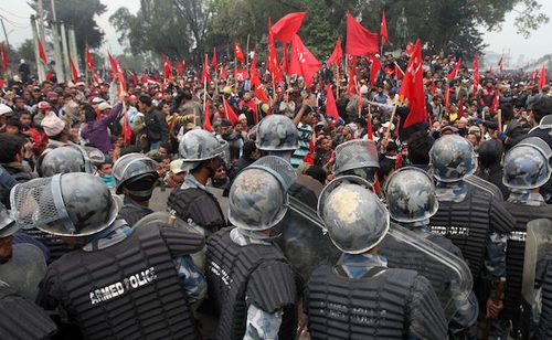 Photograph of Maoist protest in Nepal. 2009