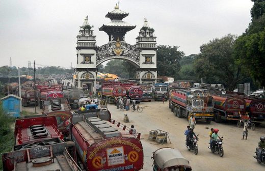 Photograph of oil tankers at Nepal-India border, 2015