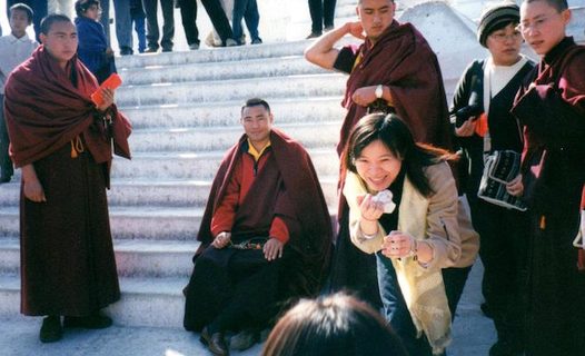 Photograph of Zhongba and Hwayue representatives including Miao Rong, 2000