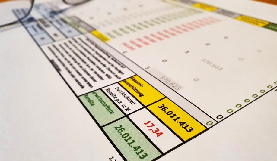 Ausschnitt aus einer Renditeprognosse eines Grundstücksprojektes auf der Rotonda Halbinsel in Südwest Florida
